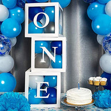 Load image into Gallery viewer, 1st Birthday Boxes Party Decorations for Boy Girl, 3Pcs White Transparent Balloon Boxes with ONE Letter, Balloon Blocks for Baby Shower First Birthday Backdrop, 1 One Year Old Birthday Party Supplies