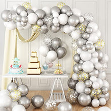 Load image into Gallery viewer, Paready Balloon Arch Garland Kit, White Gold Silver Birthday Party Decoration, White Silver Latex Balloons and Gold Silver Confetti Balloons Set for Birthday Wedding Christmas New Year Baby Shower