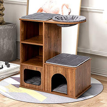 Load image into Gallery viewer, COSTWAY Cat House, Kitten Activity Centre with Sisal-Covered Scratching Mat, Condo & Basket Lounger, Wooden Cats Furniture Climbing Tower, 69 x 39 x 81cm