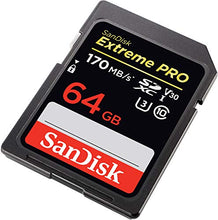 Load image into Gallery viewer, SanDisk Extreme PRO 64GB SDXC Memory Card up to 170MB/s, UHS-1, Class 10, U3, V30, Black