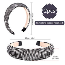 Load image into Gallery viewer, 2 Pcs Rhinestone Headbands Glitter Headbands, Rhinestone Padded Headband Crystal Embellished Beaded Headband Wide Headwear for Women Girls Daily Wearing Party Wedding Hair Accessories black,gold