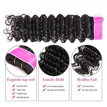 Load image into Gallery viewer, EMOL Hair Brazilian Human Hair Bundles with Closure 10 12 14+10 Inch Deep Wave Bundles with Closure Brazilian Curly Hair Bundles and 4x4 Free Part Lace Closure Natural Black Color