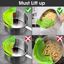Load image into Gallery viewer, Snap Strainer, 2 PACK Silicone Food Strainers Heat Resistant Clip On Strain Strainer Rice Colander Kitchen Gadgets Drainer Hands- For Pasta, Spaghetti, Ground Beef, Universal Fit All Pots Bowls