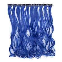 Load image into Gallery viewer, 10Pcs Colored Clip in Hair Extensions 20 Inch Colorful Hair Extension for Girls Women Kids Rainbow Multi-Colors Party Highlights Synthetic Hairpieces Long Wavy Curly - Dark Blue