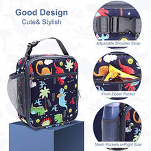 Load image into Gallery viewer, Lunch Bag for Kids, Dinosaur Insulated Blue Lunch Box Snack Box with Strap & Side Mesh Pocket, for Boys Girls, Child Thermal Tote Cooler Bag Portable Leak Proof for School Picnic Outdoor or Work