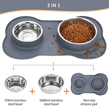 Load image into Gallery viewer, pecute Dog Bowls Non Slip, Stainless Steel Double Bowls Set with Non-Spill Silicone Mats Tray for Medium Large Dogs Water & Food Feeding Dishes(26 + 56 Ounce, Grey)