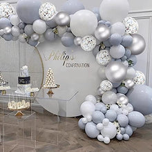 Load image into Gallery viewer, Silver Grey White Balloon Arch Kit - 105 Pcs - Easy to Assemble Helium Balloon Arch Kit with Accessories - White Confetti Birthday Decorations and Wedding Party and Kids Shower Party Balloon
