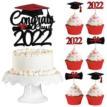 Load image into Gallery viewer, ELECLAND 2022 Graduation Cake Toppers Glitter 2022 Grad Cupcake Toppers Food Picks for Graduation Decorations Party Supplies