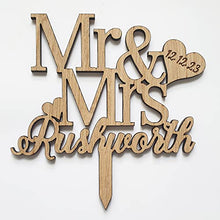 Load image into Gallery viewer, My Pretty Little Gifts Personalised Oak Wooden Wedding/Anniversary Cake Topper/Perfect for a Wedding or Anniversary Party Decoration