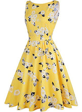 Load image into Gallery viewer, ihot Women's Vintage 1950s Classy Rockabilly Retro Floral Pattern Print Cocktail Evening Swing Party Dress, 275-yellow White, M