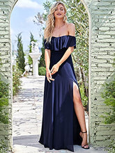 Load image into Gallery viewer, Ever-Pretty Women's Off The Shoulder Elegant Empire Waist A-Line Chiffon Long Party Dresses with Thigh High Slit Navy Blue 18UK