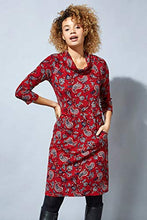 Load image into Gallery viewer, Roman Originals Women Cowl Neck Dress - Ladies Button Detail Shift Work Office Day Autumn Winter Knee Length Casual 3/4 Full Length Sleeve Round High Warm Neckline Dresses - Red Paisley - Size 20