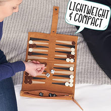 Load image into Gallery viewer, Jaques of London Backgammon Set | Luxury Backgammon Set | Travel Roll Up Backgammon Game with Traditional Tan Design | Genuine Leather Backgammon Set | Since 1795
