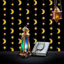 Load image into Gallery viewer, TUPARKA Eid Mubarak Banner Ramadan Decorations, Moon Stars Garland for Eid Festival Party Decoration, Gold Glitter Ramadan Kareem Decor Supplies