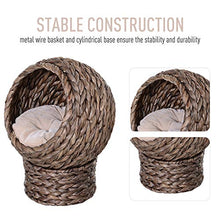 Load image into Gallery viewer, PawHut Woven Banana Leaf Elevated Cat Bed Wicker Kitten Basket Pet Den. House Cozy Cave with Soft Cushion Dome 42x33x52cm Grey