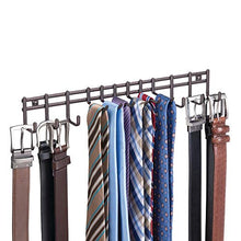 Load image into Gallery viewer, mDesign 12 Hook Tie Hanger - Tie Organiser & Belt Hanger for Ties, Belts, Scarves & Hand Bags - Hanging Wardrobe Storage Solutions - Tie Rack - Bronze
