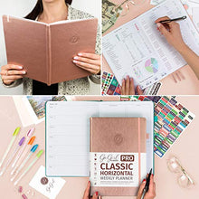 Load image into Gallery viewer, GoGirl Planner PRO - Undated Horizontal Layout Weekly Planner and Organizer + Budgeting and Expense Tracking Pages, Goals Journal & Agenda, 7" x 10" Hardcover, Lasts 1 Year - Rose Gold