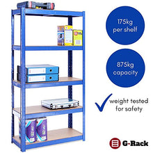 Load image into Gallery viewer, Garage Shelving Units: 150cm x 75cm x 30cm | Heavy Duty Racking Shelves for Storage - 4 Bay, Blue 5 Tier (175KG Per Shelf), 875KG Capacity | For Workshop, Shed, Office | 5 Year Warranty