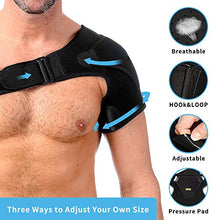 Load image into Gallery viewer, Anoopsyche Adjustable Shoulder Brace for Right and Left, Neoprene Rotator Cuff Support Compatible with Hot/Cold Pad, Dislocated AC Joint, Frozen Shoulder, Sprain, Soreness, Tendinitis