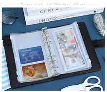 Load image into Gallery viewer, Housolution A6 Budget Binder with Cash Envelopes, PU Leather Notebook Binder Budget Planner 6-Ring Binder Cover with 12 Clear Binder Envelopes Pockets, 12 Expense Budget Sheets & Labels, Black