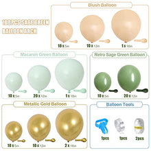 Load image into Gallery viewer, Sage Green Balloon Arch Kit, 108 Pcs Olive Green Balloon Garland Arch Kit with White Gold Metallic Latex Balloon Decoration for Boys Girls Baby Shower, Birthday Party,Jungle Safari Party Decoration