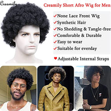 Load image into Gallery viewer, Creamily Mens Wig Short Fluffy Afro Curly Hair Black Wigs Heat Resistant Synthetic Unisex Men Women Cosplay Anime Fancy Funny Daily Use Wigs