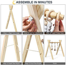 Load image into Gallery viewer, COSTWAY Baby Wooden Play Gym, Foldable Infants Gym Frame with Hanging Bar, 3 Teething Toys, Mobile Baby Exercise Activity Set for Newborn (Natural)