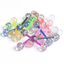 Load image into Gallery viewer, CrazyPiercing 8Pair Flexible Glitter Acrylic Tongue Ring Retainer or Nipple Ring 14G Bar Length 16mm Multicolor