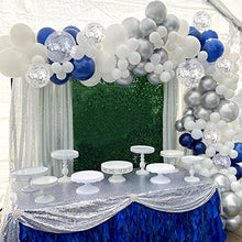 Load image into Gallery viewer, Navy Blue Balloons Arch Garland Kit, Navy Blue White Balloons Metallic Silver Balloons Navy Blue Tablecloth Silver Confetti Balloons for Birthday Wedding Party Decorations