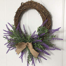Load image into Gallery viewer, Warooma Artificial Spring Lavender Wreath with Bow,32.5cm Purple Flower Garland Farmhouse Arrangements Front Door Hanging Wall Home Wedding Decoration