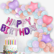 Load image into Gallery viewer, Pannu Design Mix colour Pastel Balloon arch kit, colourful Garland, Mix Macaron colour Happy Birthday Banner, Pink Heart & Purple Star foil with pink ribbons. For Baby shower, kids birthdays. 79 pcs