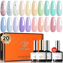 Load image into Gallery viewer, Modelones 24 Pcs Pastel Gel Nail Polish Kit- 20 Colors Spring Summer Macaron Collection Gel Nail Polish Set with Nail Primer Glossy/Matte Top Base Coat Soak Off LED Easter Nail Art Manicure DIY Salon
