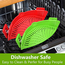 Load image into Gallery viewer, Snap Strainer, 2 PACK Silicone Food Strainers Heat Resistant Clip On Strain Strainer Rice Colander Kitchen Gadgets Drainer Hands- For Pasta, Spaghetti, Ground Beef, Universal Fit All Pots Bowls