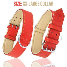 Load image into Gallery viewer, Riparo Genuine Leather Padded Dog Heavy Duty K-9 Adjustable Collar (L: 3.8CM Wide for 45.7CM - 53.3CM Neck, Red)