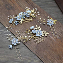 Load image into Gallery viewer, NUOBESTY Wedding Hair Comb, Wedding Hairpins Set Decorative Pearl Comb, Flower Bridal Hair Pins Set, Hair Accessories for Brides Girls 4PCS (Blue)