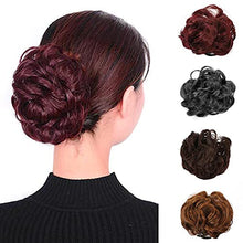Load image into Gallery viewer, MEIRIYFA Hair Bun Scrunchy Scrunchie Hair Extensions Curly Wavy Updo Hair Messy Hair Bun Extensions Donut Hair Chignons Hair Piece (Wine Red)