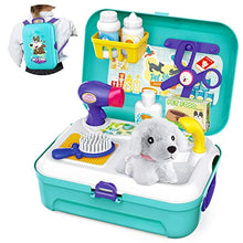 Load image into Gallery viewer, Sanlebi Pet Care Role Play Set Grooming Toys Feeding Dog Backpack Vet Kit Toy for Kids Children (16 pcs)