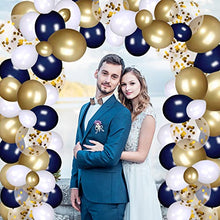 Load image into Gallery viewer, Balloon Arch Kit, Navy Blue Balloon Garland Kit,120 Pack Latex Balloon Arches Blue Gold White Confetti with Balloon Accessories for Birthday Decorations Baby Shower Wedding Gender Reveal