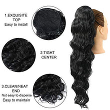 Load image into Gallery viewer, 2 Pieces 24 inches Long Black Straight and Wavy Ponytail Hair Extension Drawstring Ponytail Extensions Synthetic Ponytail Hair Extensions Hairpiece for Women