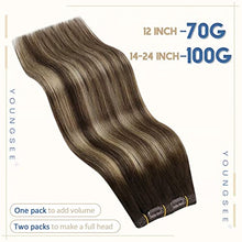 Load image into Gallery viewer, YoungSee Hair Extensions Clip in Human Hair Dark Brown 20 Inch Clip in Hair Extensions Human Hair Balayage Dark Brown with Caramel Blonde Clip in Natural Hair Extensions 7 Pieces 100g