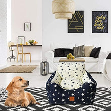 Load image into Gallery viewer, 2 in 1 Dog Car Seat Washable and Stain Resistant Pet Booster Seat for Small and Medium Dogs Cats Super Soft PP Cotton Travel Safety Pet Car Seat with Storage Bag and Harness Strap (Navy Star)
