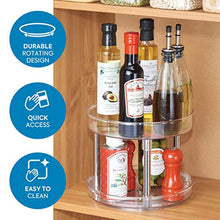 Load image into Gallery viewer, iDesign 56600 Rack with 2 Tiers, Small Plastic Cupboard Storage Condiments, Rotating Spice Jars Holder for Kitchen and Pantry, Clear, 23 cm