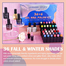 Load image into Gallery viewer, Lavender Violets 42 Pieces Gel Nail Polish Set with Glossy & Matte & Diamond & Glow in the Dark Top Coat and Base Coat - Fall and Winter Colors White Pink Red Blue Soak-off UV LED Gel Shades C952