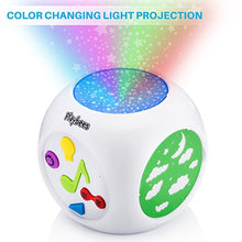 Load image into Gallery viewer, Playbees Baby Sound Machine & Star Projector Night Light, Cry Detecting Nursery Shape Projection Lamp with Soothing Nature Music, 10 Classic Lullabies, and Auxiliary Cord for Playing Music, White