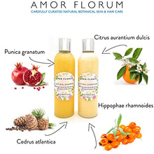 Load image into Gallery viewer, 98.5% Natural SHAMPOO - ALOE VERA, POMEGRANATE, SEA BUCKTHORN, SWEET ORANGE & CEDARWOOD - 250ml by AMOR FLORUM. Sulfate Free, Parabens Free. Concentrated, Gentle. pH 5.5 Balanced.