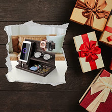 Load image into Gallery viewer, Gifts for Men Fathers Day Presents for Dad Birthday Gifts for Him Mens Bedside Organiser for Him Wooden Docking Station for Men Bedside Gadgets for Dad Grandad Gifts Bedside Table Organiser(Black)