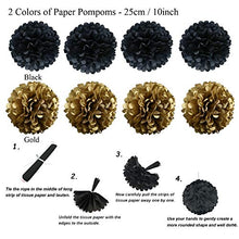 Load image into Gallery viewer, Zerodeco Graduation Decorations, Black and Gold Congrats Grad Banner Paper Pompoms Hanging Swirls Graduation Confetti Paper Garland Party Balloons for Grad Party Decoration Supplies