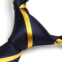 Load image into Gallery viewer, HISDERN Striped Wedding Tie Handkerchief Men's Necktie & Pocket Square Set (Yellow & Navy)