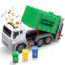 Load image into Gallery viewer, JOYIN 12.5" Garbage Truck Toy with Lights and Sounds, Friction-Powered Waste Rubbish Lorry Truck Recycling Truck Toy Vehicle Set with 3 Bins, Back Bump Function, Educational Gifts for Kids(1:12)