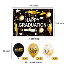 Load image into Gallery viewer, JeVenis 19 PCS Black Gold Happy Graduation Party Decoration Graduation Party Supplies Graduation Party Balloons Graduation Party Backdrop Graduation Party Banner Happy Graduation Garland